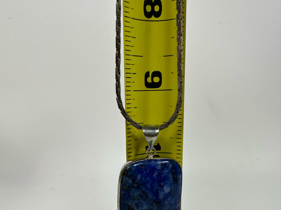 Sterling Silver Lapis Lazuli Pendant With Sterling Silver 19' Necklace 22.3g [Photo 13]