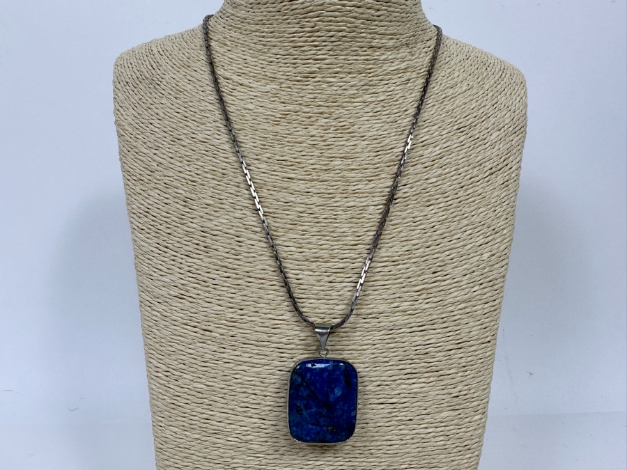 Sterling Silver Lapis Lazuli Pendant With Sterling Silver 19' Necklace 22.3g [Photo 5]