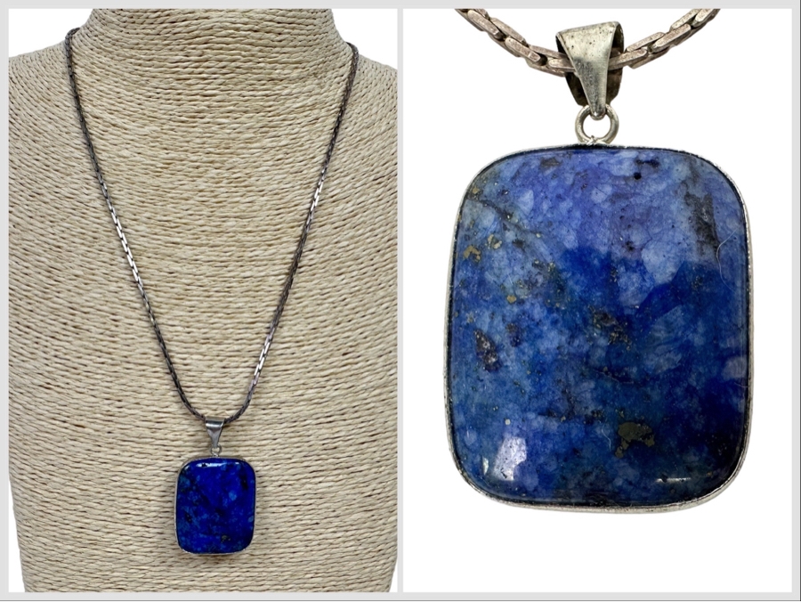 Sterling Silver Lapis Lazuli Pendant With Sterling Silver 19' Necklace 22.3g [Photo 1]