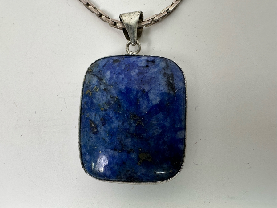 Sterling Silver Lapis Lazuli Pendant With Sterling Silver 19' Necklace 22.3g [Photo 10]