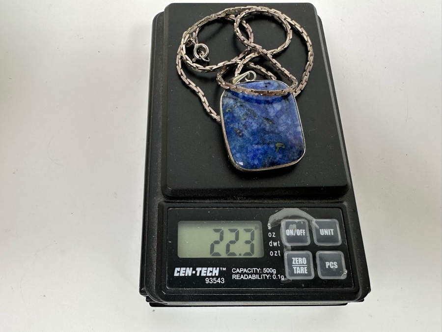Sterling Silver Lapis Lazuli Pendant With Sterling Silver 19' Necklace 22.3g [Photo 14]