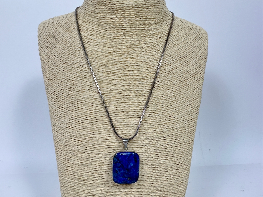 Sterling Silver Lapis Lazuli Pendant With Sterling Silver 19' Necklace 22.3g [Photo 4]