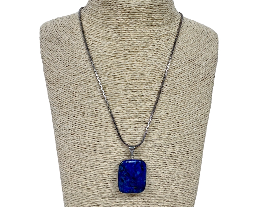 Sterling Silver Lapis Lazuli Pendant With Sterling Silver 19' Necklace 22.3g [Photo 3]