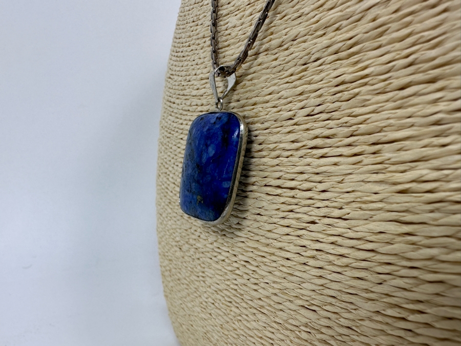 Sterling Silver Lapis Lazuli Pendant With Sterling Silver 19' Necklace 22.3g [Photo 7]