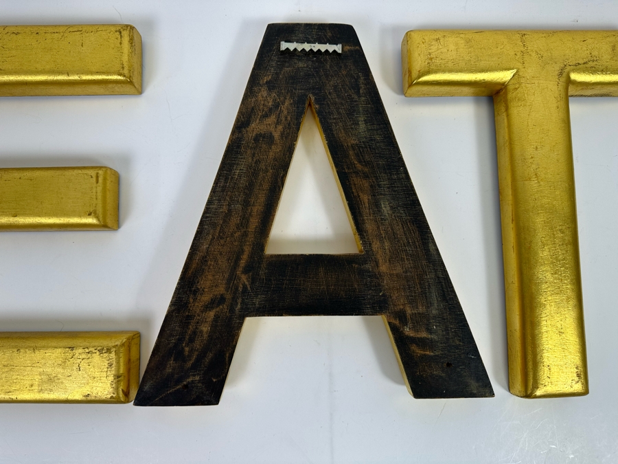 Set Of Three Wooden Gold Tone Letters E - A - T 26W X 12H [Photo 7]