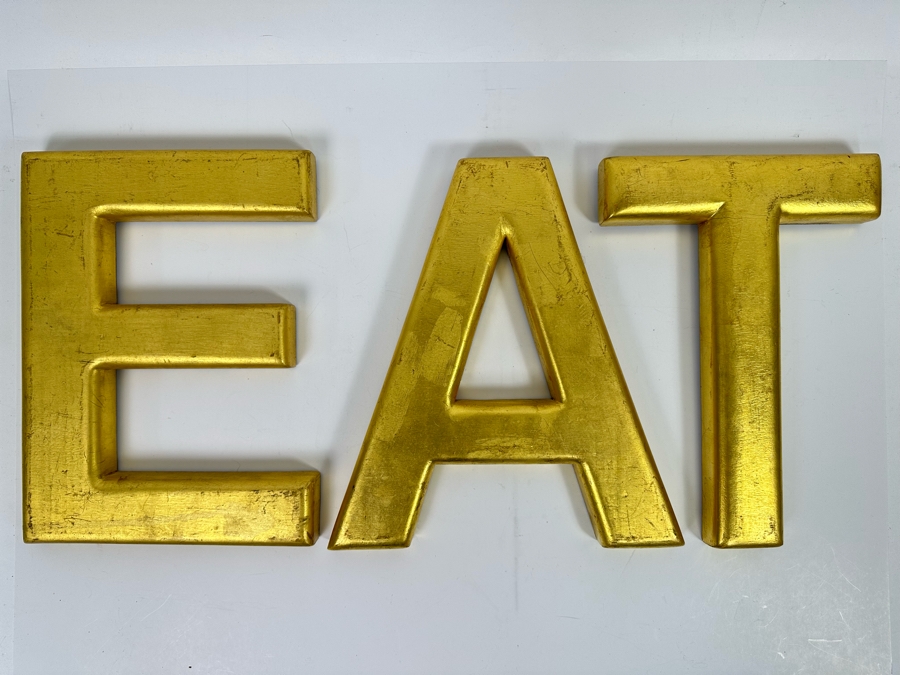 Set Of Three Wooden Gold Tone Letters E - A - T 26W X 12H [Photo 2]