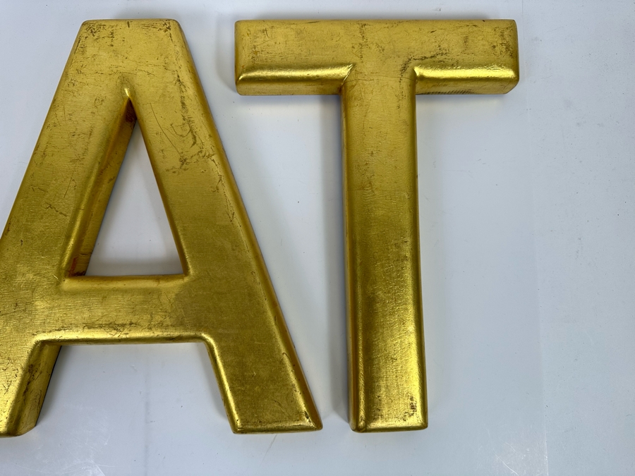 Set Of Three Wooden Gold Tone Letters E - A - T 26W X 12H [Photo 6]