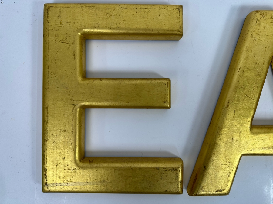 Set Of Three Wooden Gold Tone Letters E - A - T 26W X 12H [Photo 4]