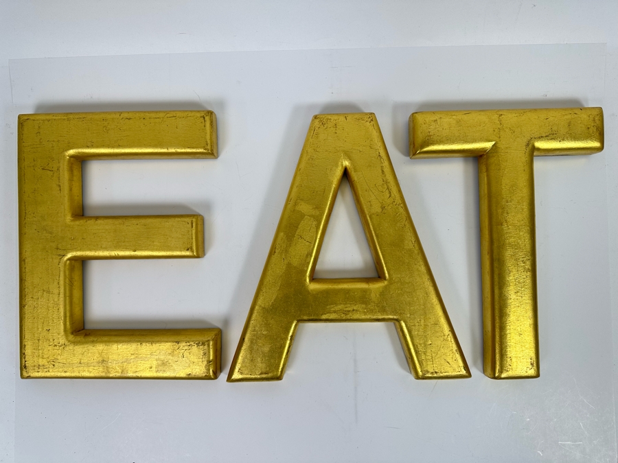 Set Of Three Wooden Gold Tone Letters E - A - T 26W X 12H [Photo 3]