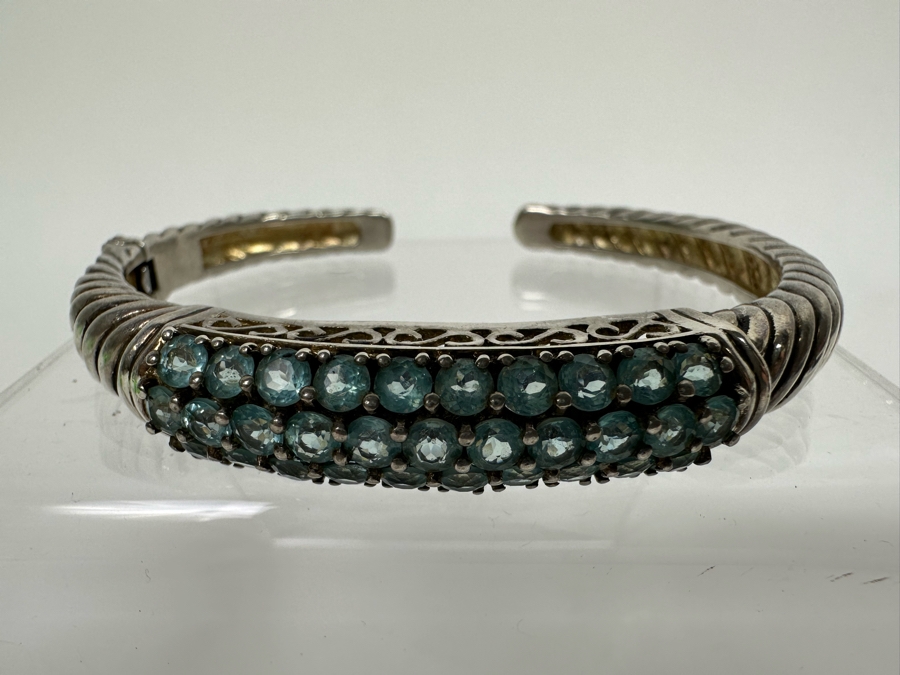 Sterling Silver Bracelet With Over 2 Carats Of Blue Topaz Stones 26.5g [Photo 5]
