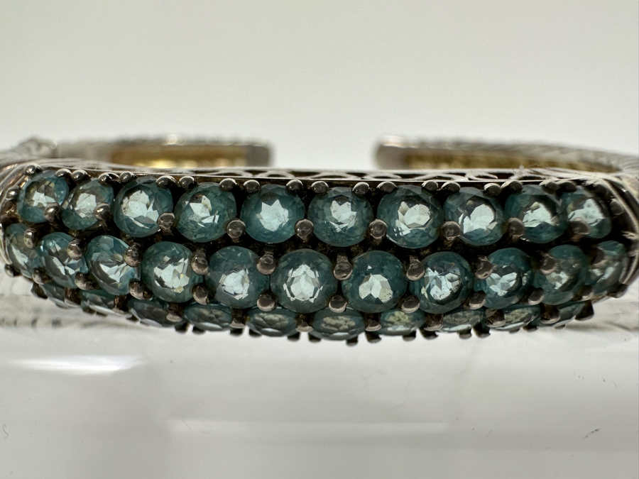 Sterling Silver Bracelet With Over 2 Carats Of Blue Topaz Stones 26.5g [Photo 6]