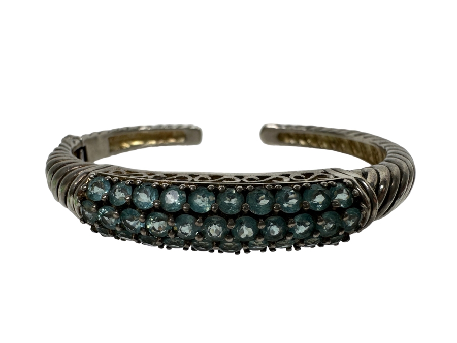 Sterling Silver Bracelet With Over 2 Carats Of Blue Topaz Stones 26.5g [Photo 1]