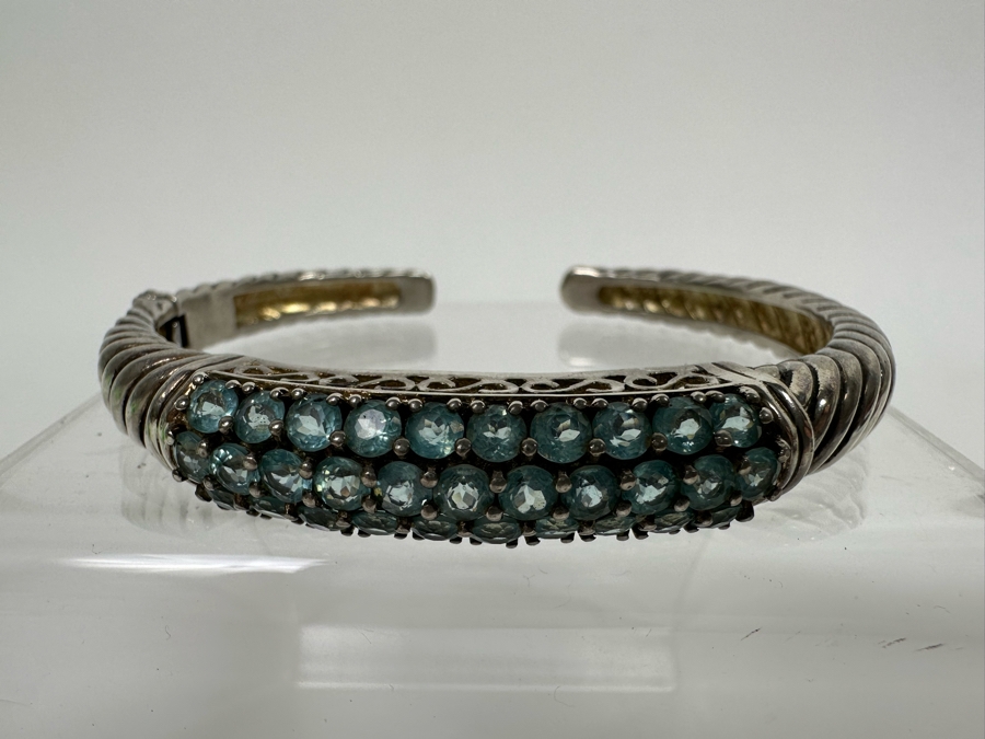 Sterling Silver Bracelet With Over 2 Carats Of Blue Topaz Stones 26.5g [Photo 2]