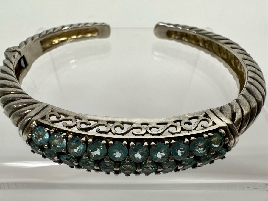 Sterling Silver Bracelet With Over 2 Carats Of Blue Topaz Stones 26.5g [Photo 3]