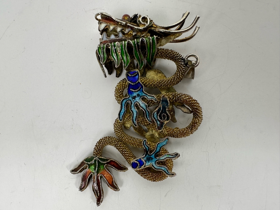 Signed Sterling Silver Dragon Pendant 15.7g [Photo 5]