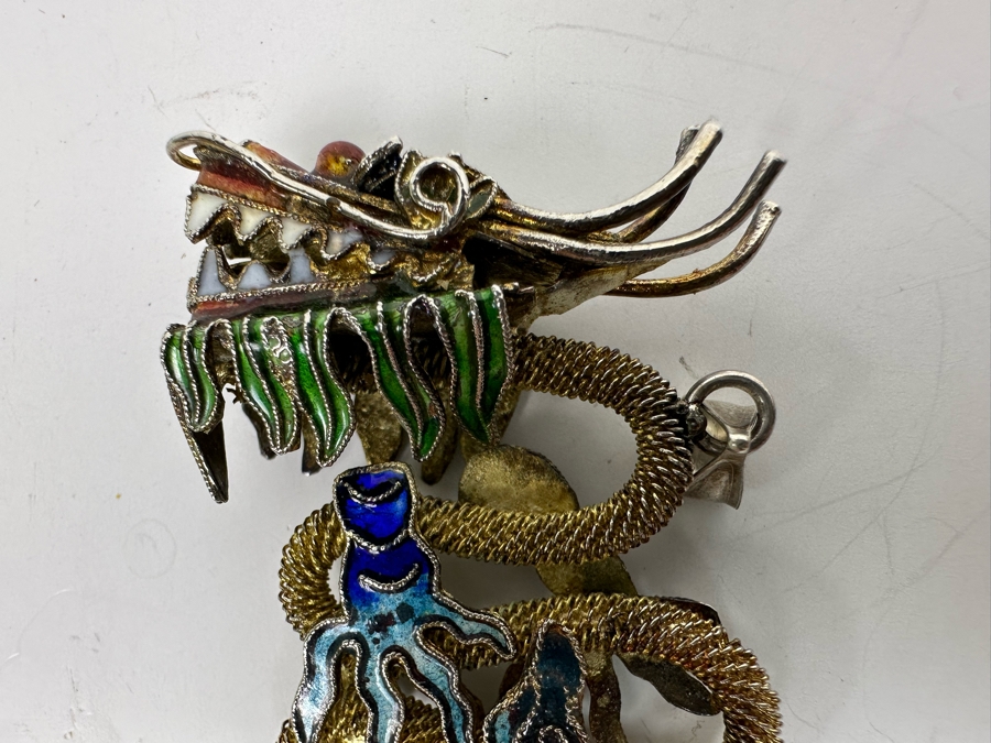 Signed Sterling Silver Dragon Pendant 15.7g [Photo 6]