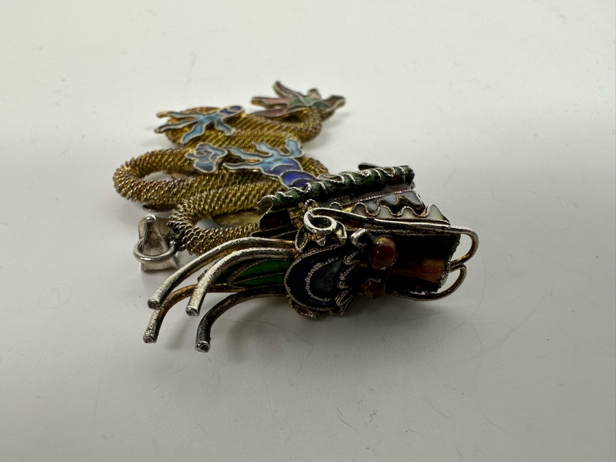 Signed Sterling Silver Dragon Pendant 15.7g [Photo 7]