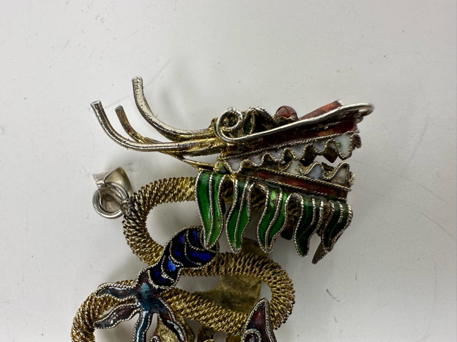 Signed Sterling Silver Dragon Pendant 15.7g [Photo 10]