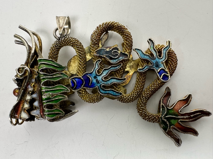 Signed Sterling Silver Dragon Pendant 15.7g [Photo 2]