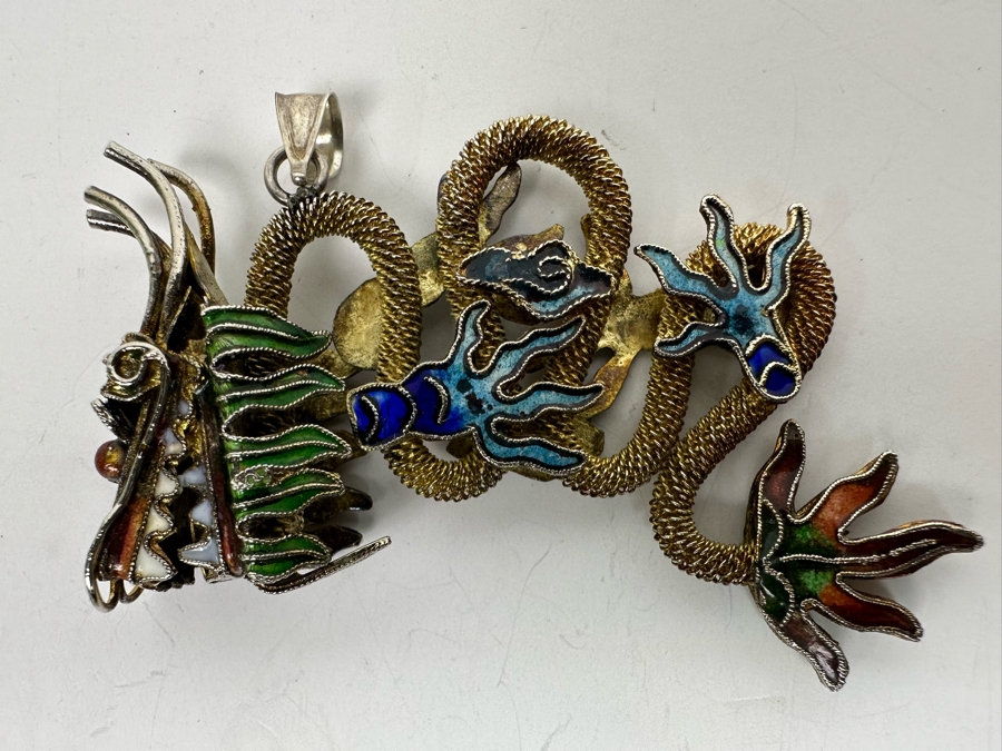 Signed Sterling Silver Dragon Pendant 15.7g [Photo 3]