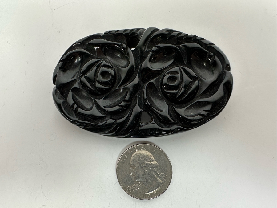 Bakelite Mourning Brooch Pin 3 X 2 [Photo 7]