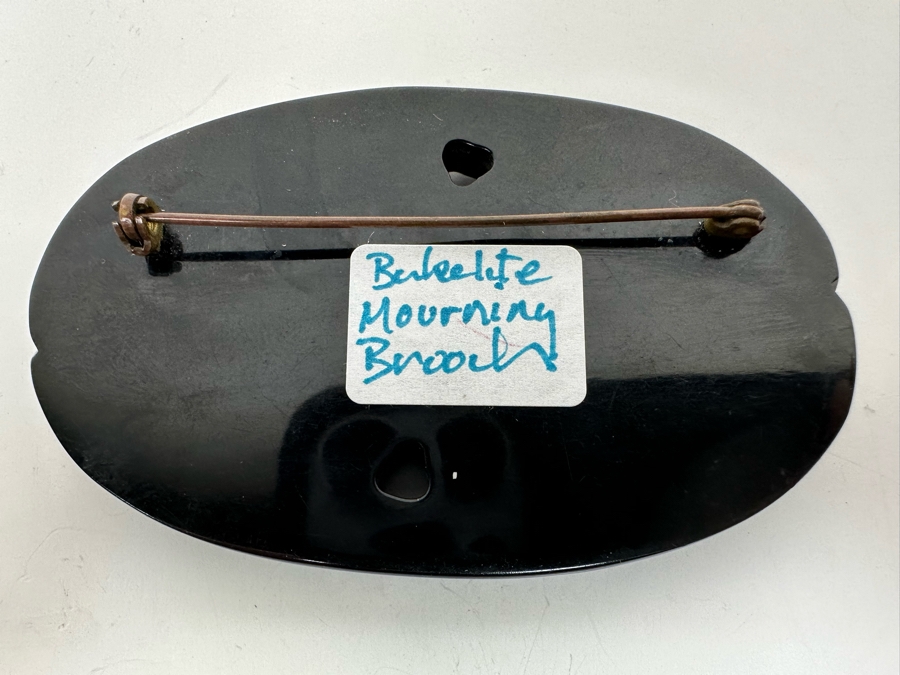Bakelite Mourning Brooch Pin 3 X 2 [Photo 4]