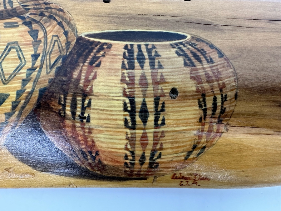 Hand Painted Organic Wooden Plaque Of Native American Pottery Signed 23.5 X 6 [Photo 6]