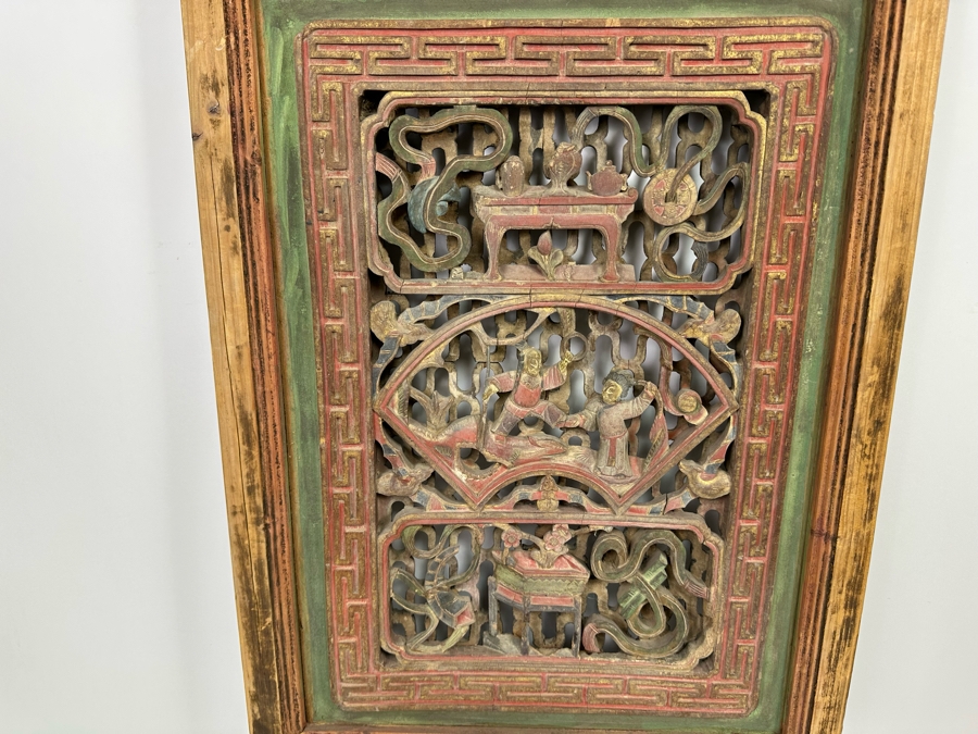 Vintage Chinese Relief Carved Temple Panels Wall Decor 19 X 40.5, A Pair [Photo 21]