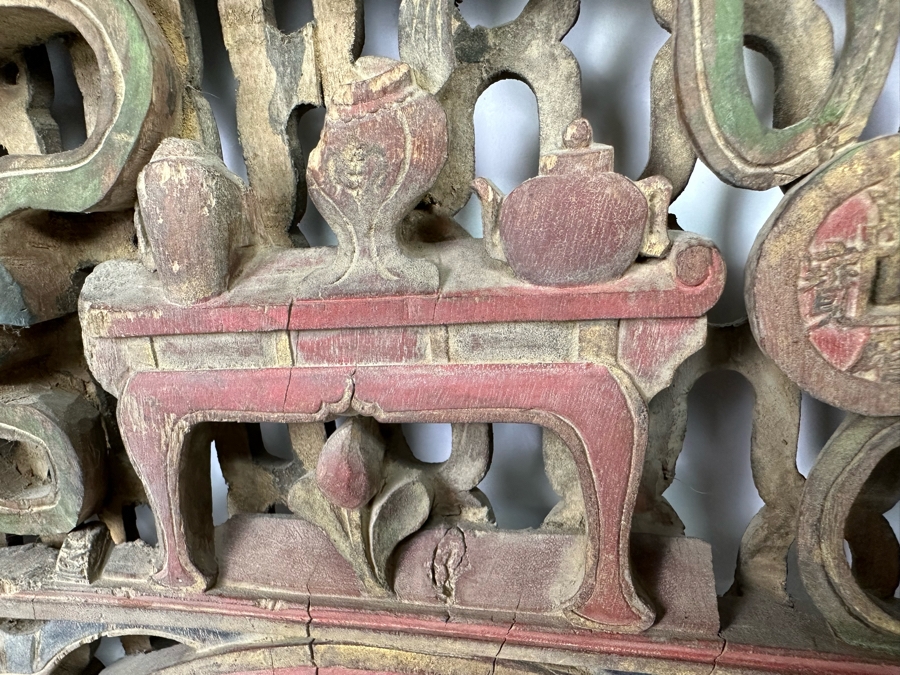 Vintage Chinese Relief Carved Temple Panels Wall Decor 19 X 40.5, A Pair [Photo 24]