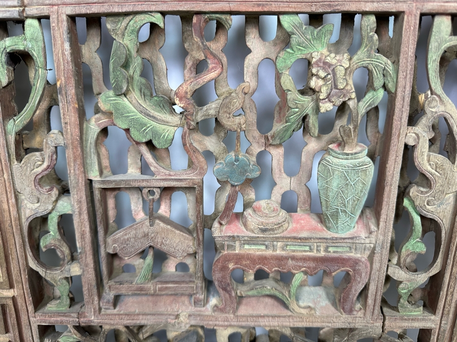 Vintage Chinese Relief Carved Temple Panels Wall Decor 19 X 40.5, A Pair [Photo 4]