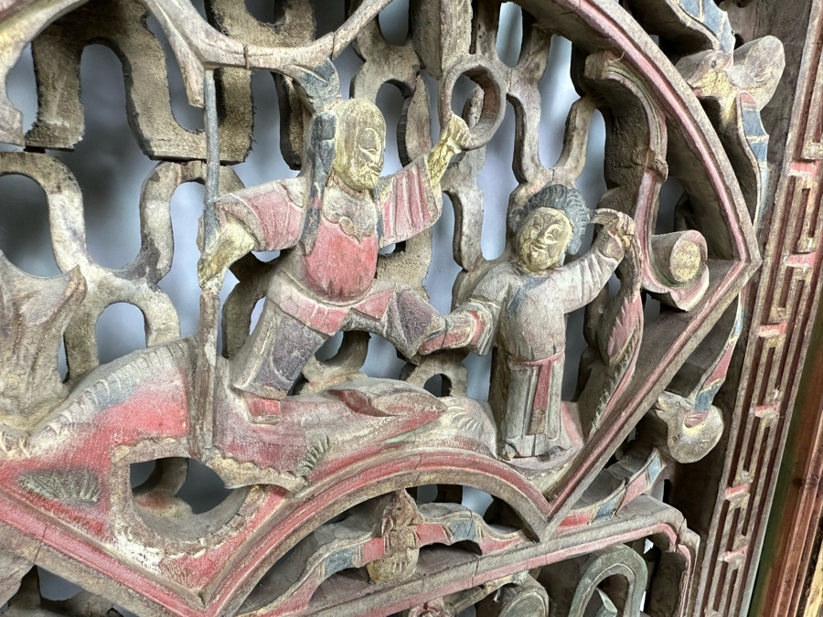 Vintage Chinese Relief Carved Temple Panels Wall Decor 19 X 40.5, A Pair [Photo 26]