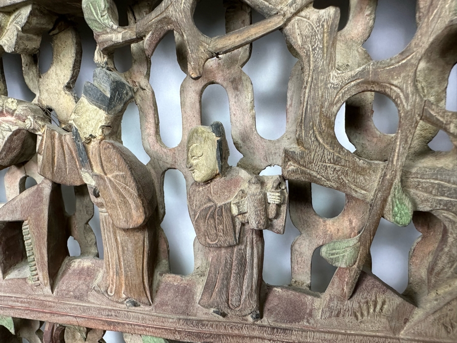 Vintage Chinese Relief Carved Temple Panels Wall Decor 19 X 40.5, A Pair [Photo 7]