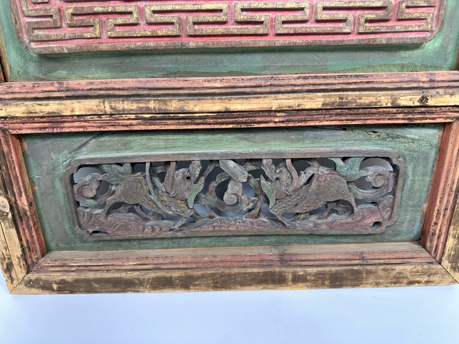Vintage Chinese Relief Carved Temple Panels Wall Decor 19 X 40.5, A Pair [Photo 31]