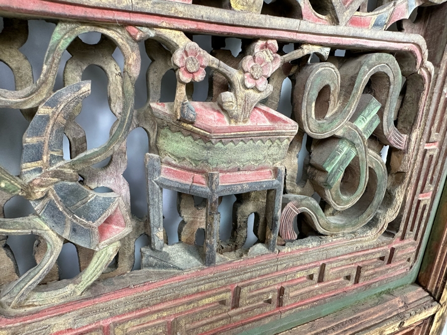 Vintage Chinese Relief Carved Temple Panels Wall Decor 19 X 40.5, A Pair [Photo 28]