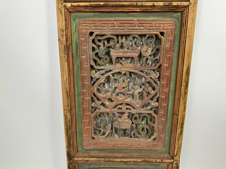 Vintage Chinese Relief Carved Temple Panels Wall Decor 19 X 40.5, A Pair [Photo 20]