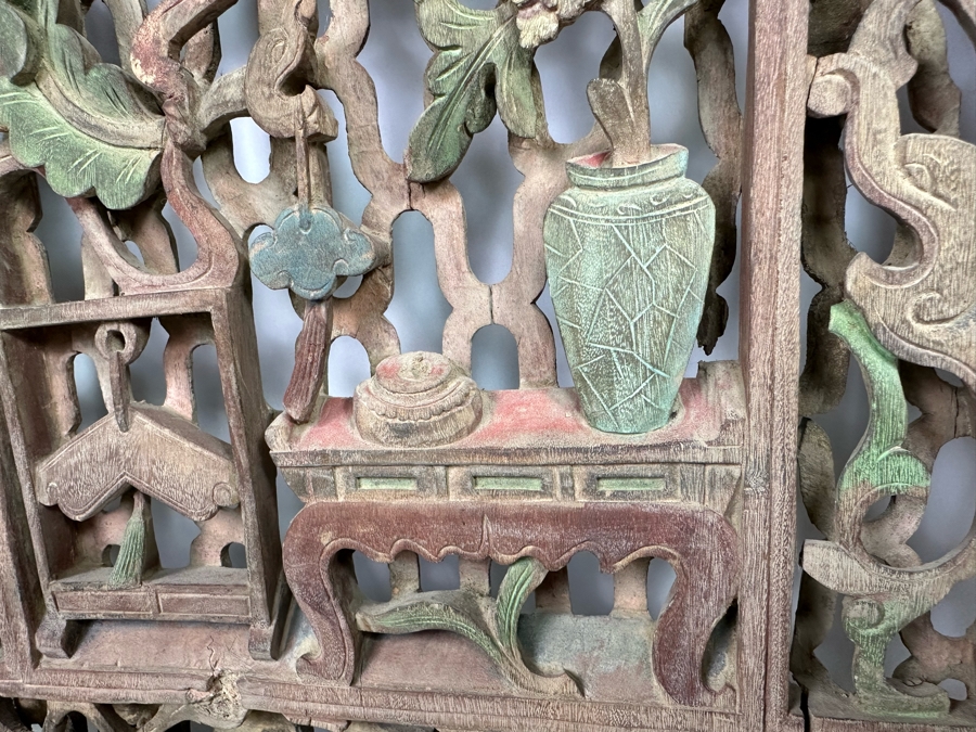 Vintage Chinese Relief Carved Temple Panels Wall Decor 19 X 40.5, A Pair [Photo 10]