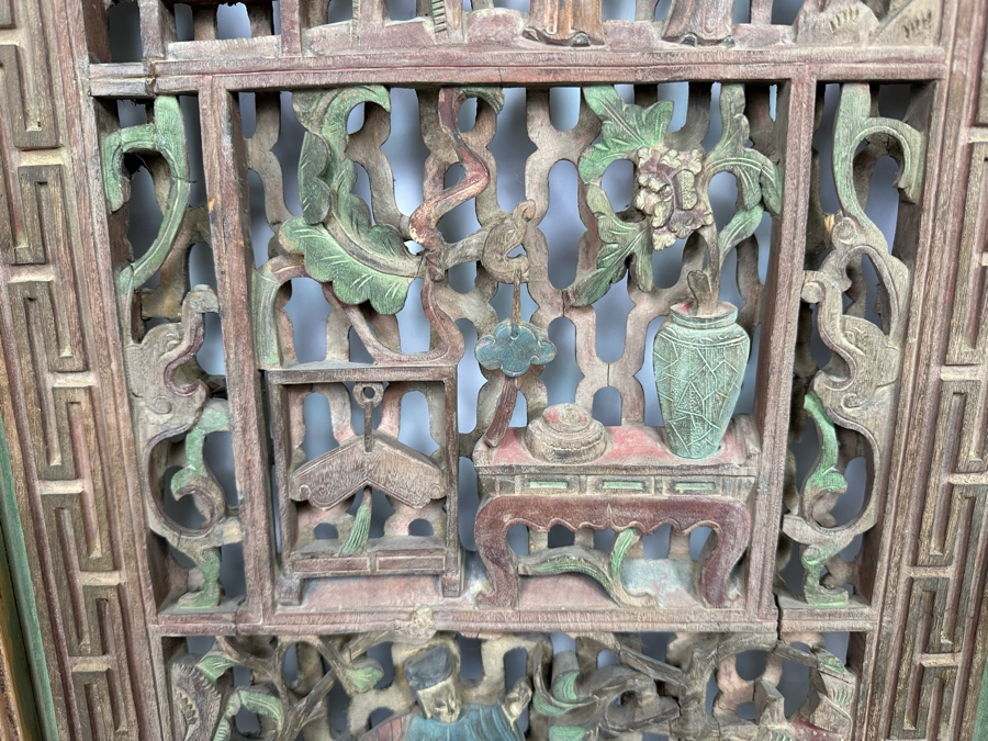 Vintage Chinese Relief Carved Temple Panels Wall Decor 19 X 40.5, A Pair [Photo 5]