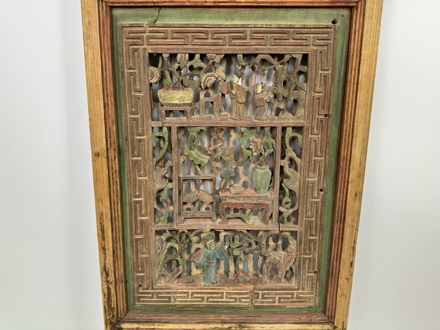 Vintage Chinese Relief Carved Temple Panels Wall Decor 19 X 40.5, A Pair [Photo 3]