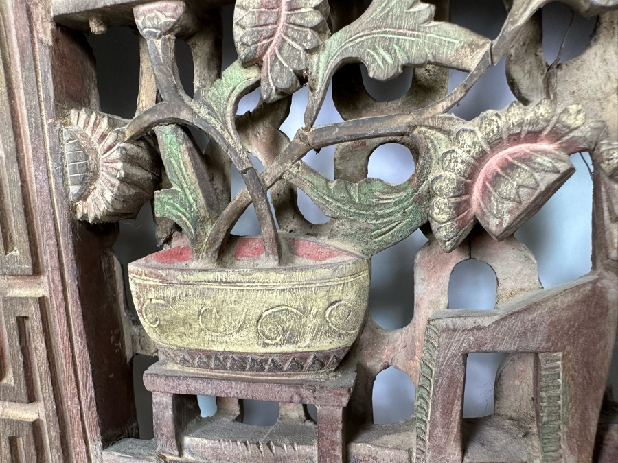 Vintage Chinese Relief Carved Temple Panels Wall Decor 19 X 40.5, A Pair [Photo 9]