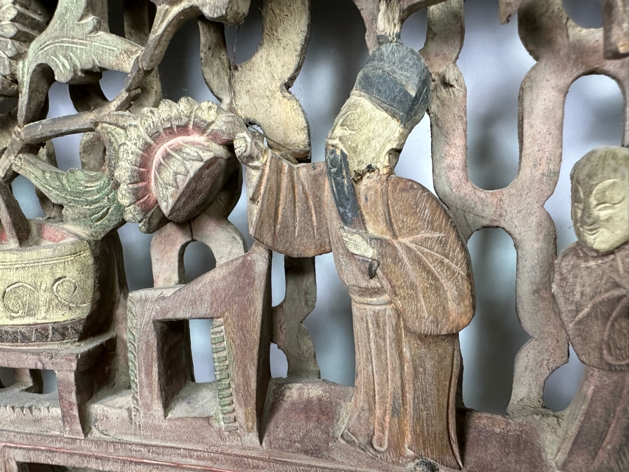 Vintage Chinese Relief Carved Temple Panels Wall Decor 19 X 40.5, A Pair [Photo 8]