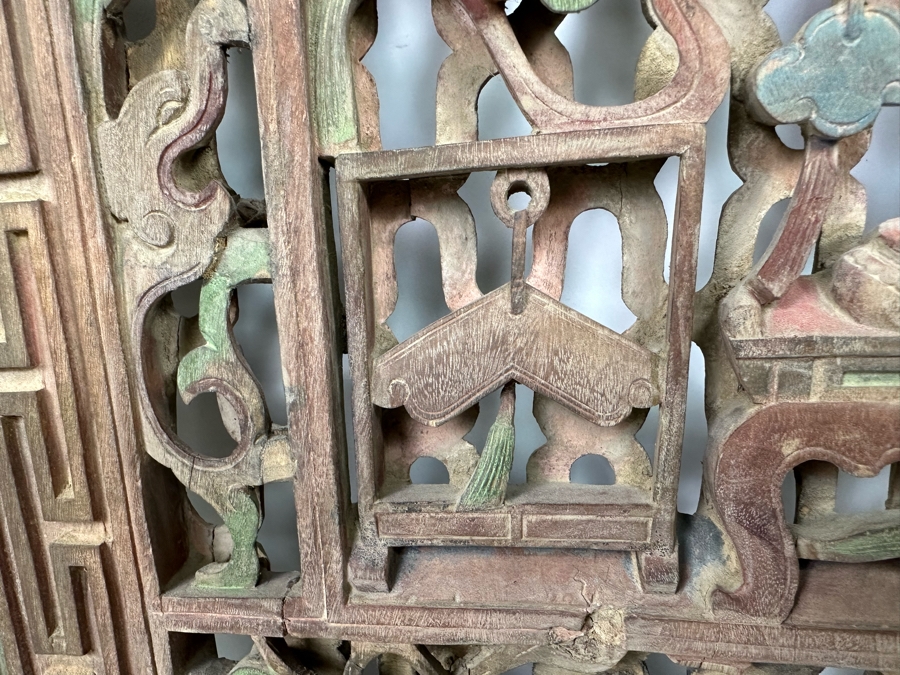 Vintage Chinese Relief Carved Temple Panels Wall Decor 19 X 40.5, A Pair [Photo 11]