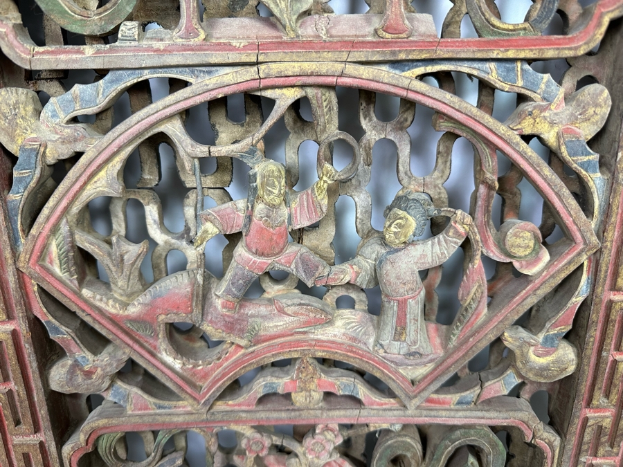 Vintage Chinese Relief Carved Temple Panels Wall Decor 19 X 40.5, A Pair [Photo 25]