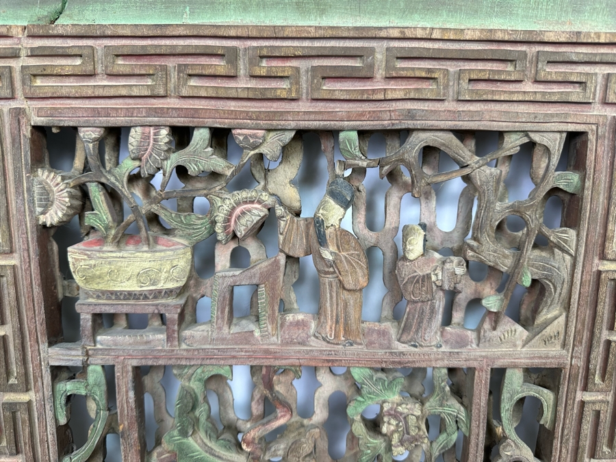 Vintage Chinese Relief Carved Temple Panels Wall Decor 19 X 40.5, A Pair [Photo 6]