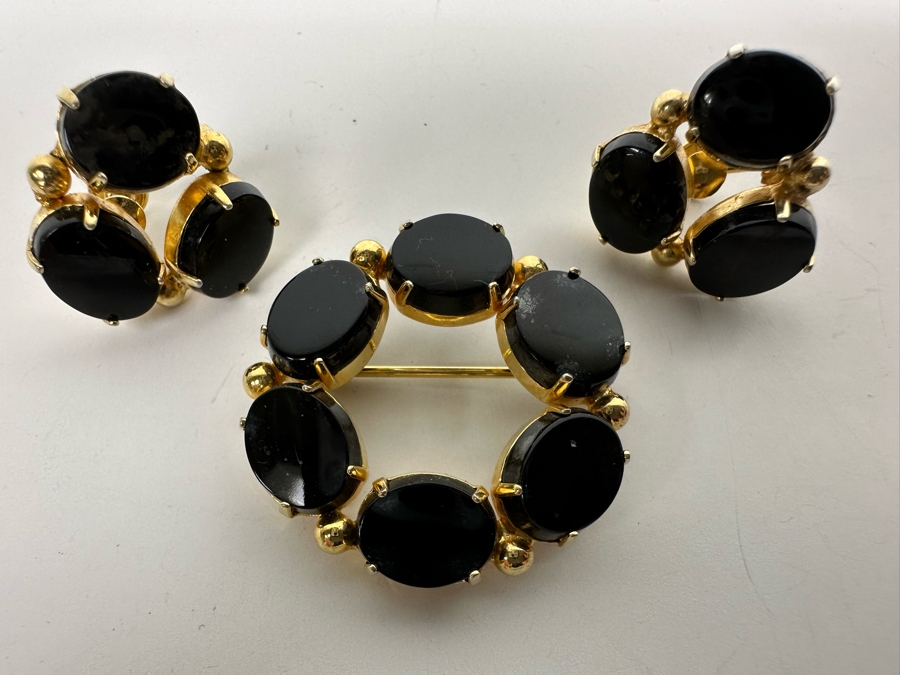 Burt Cassell Signed 1/20 12KT Gold Filled Jewelry Set: Brooch Pin With Matching Screwback Earrings [Photo 3]