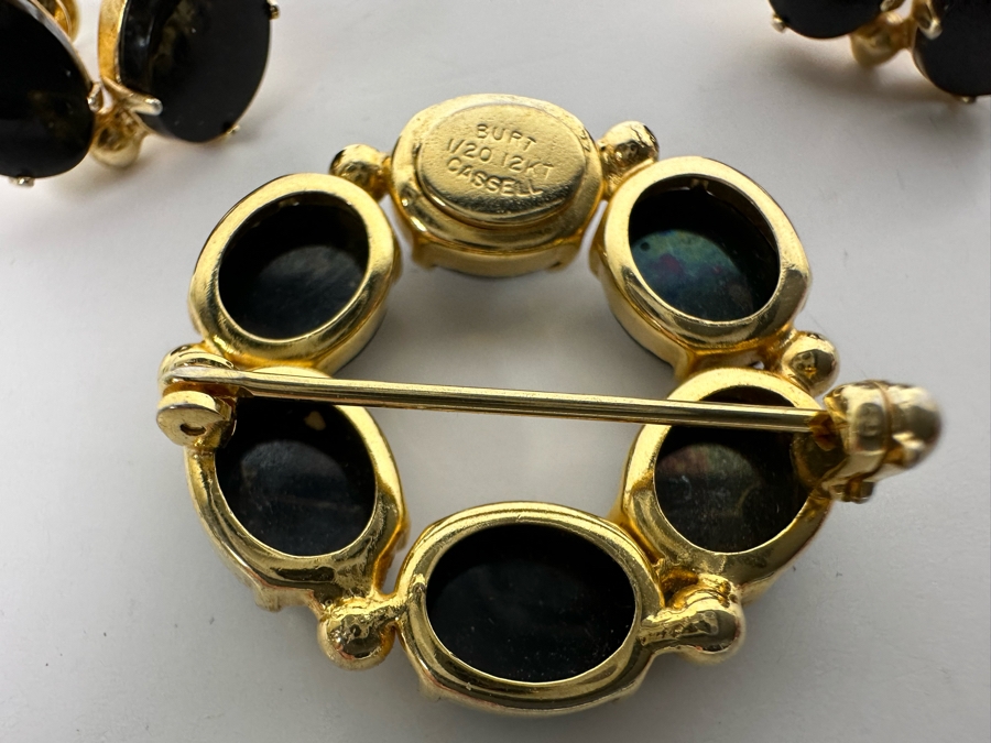 Burt Cassell Signed 1/20 12KT Gold Filled Jewelry Set: Brooch Pin With Matching Screwback Earrings [Photo 5]