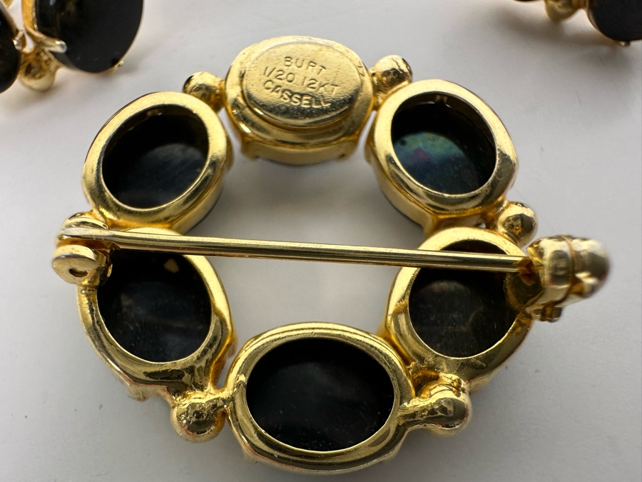 Burt Cassell Signed 1/20 12KT Gold Filled Jewelry Set: Brooch Pin With Matching Screwback Earrings [Photo 6]