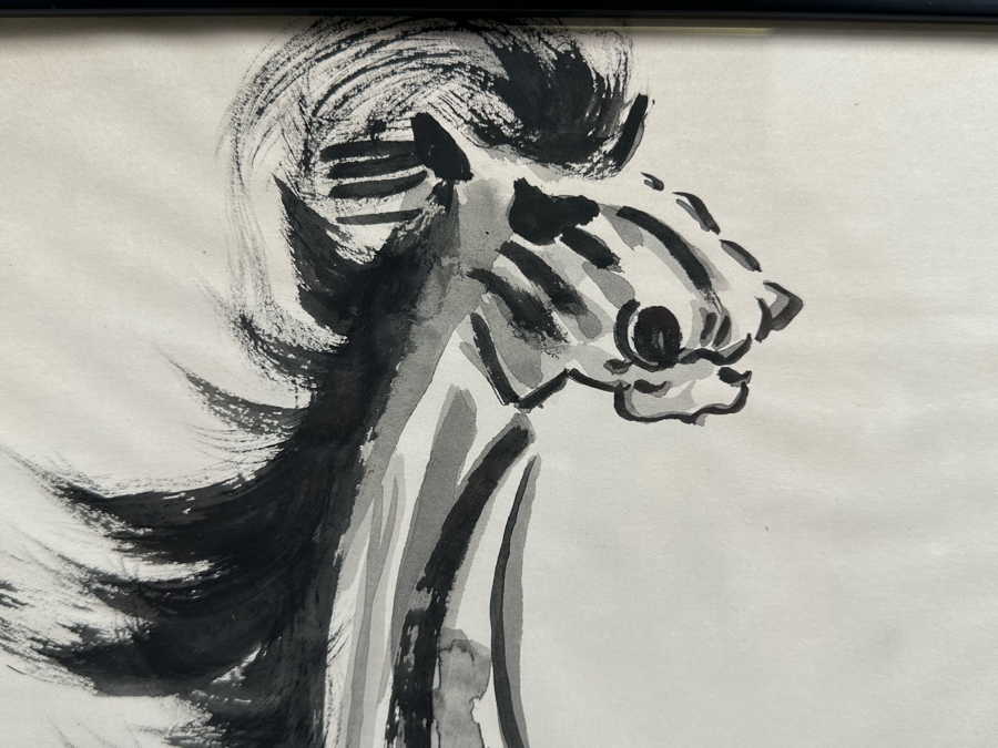 Three Signed Original Chinese Brush Paintings On Paper Of Shrimp, Fish And Horse Framed 12 X 20 [Photo 19]