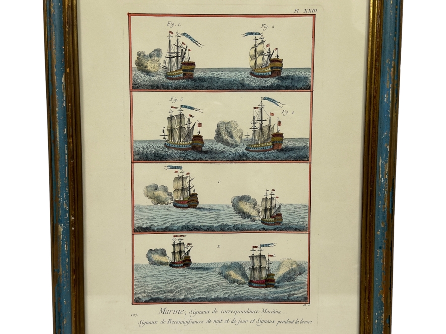 Maritime Signals - Marine, Signaux De Correspondance Maritime Hand Colored Print From Plate XXIII 8 X 14 Framed 15 X 20