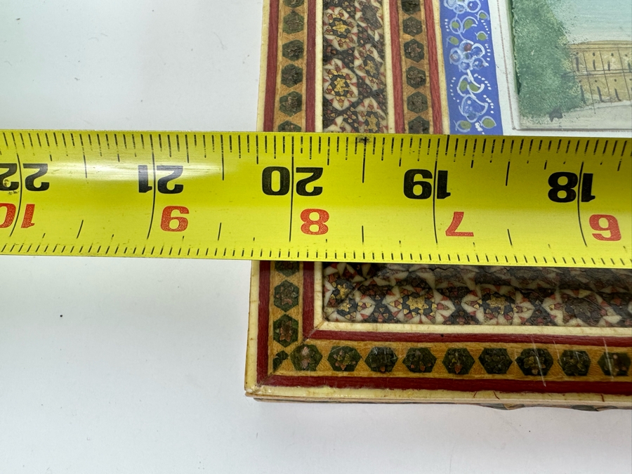 Original Vintage Polo Watercolor Suratgari Marquetry Khatam Arabic Style Artwork Handmade Inlaid Wooden Frame 20 X 7 [Photo 12]