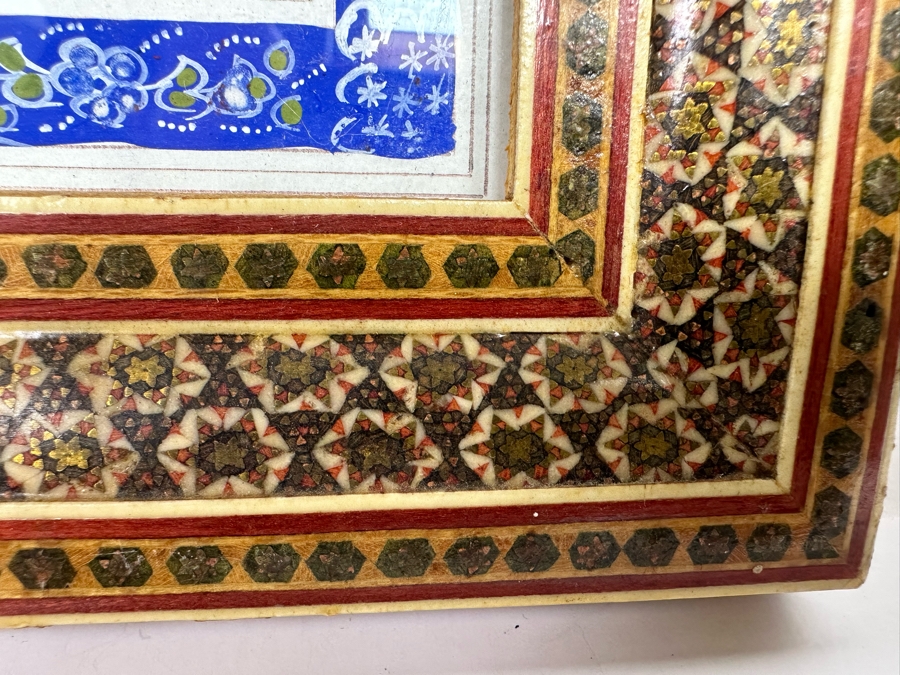 Original Vintage Polo Watercolor Suratgari Marquetry Khatam Arabic Style Artwork Handmade Inlaid Wooden Frame 20 X 7 [Photo 8]